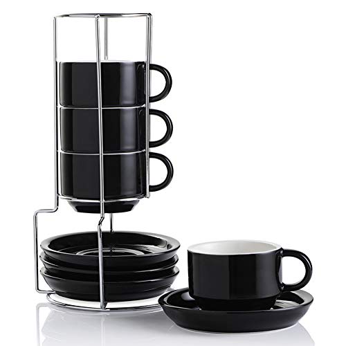 tapa de color taza para depósito de bebidas probado por LFGB achilles Juego de 4 tazas de café de 330 ml sin BPA taza reutilizable taza reutilizable apta para lavavajillas en negro 